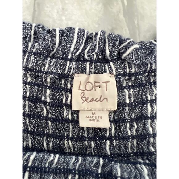 Loft Beach- Blue & White Striped Smocked Blouse Size Medium - Picture 3 of 6